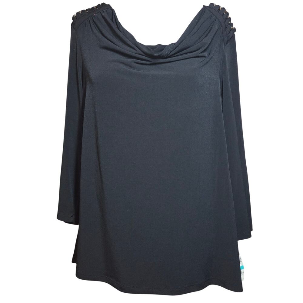 Black Blouse with Gold Accent Shoulder Size 0X New with Tags
